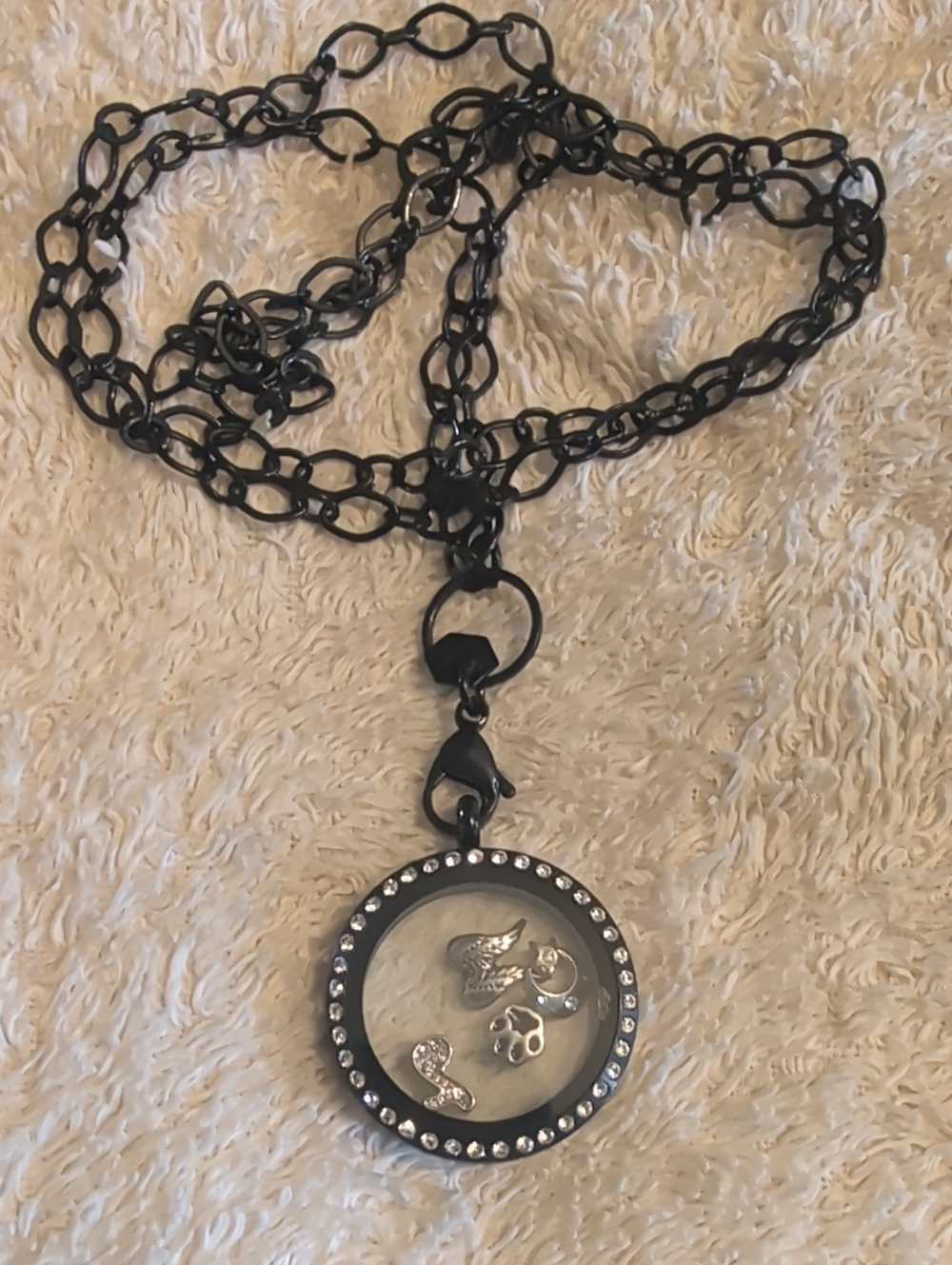 Black Origami Owl Necklace With Crystal Accents 30" Length